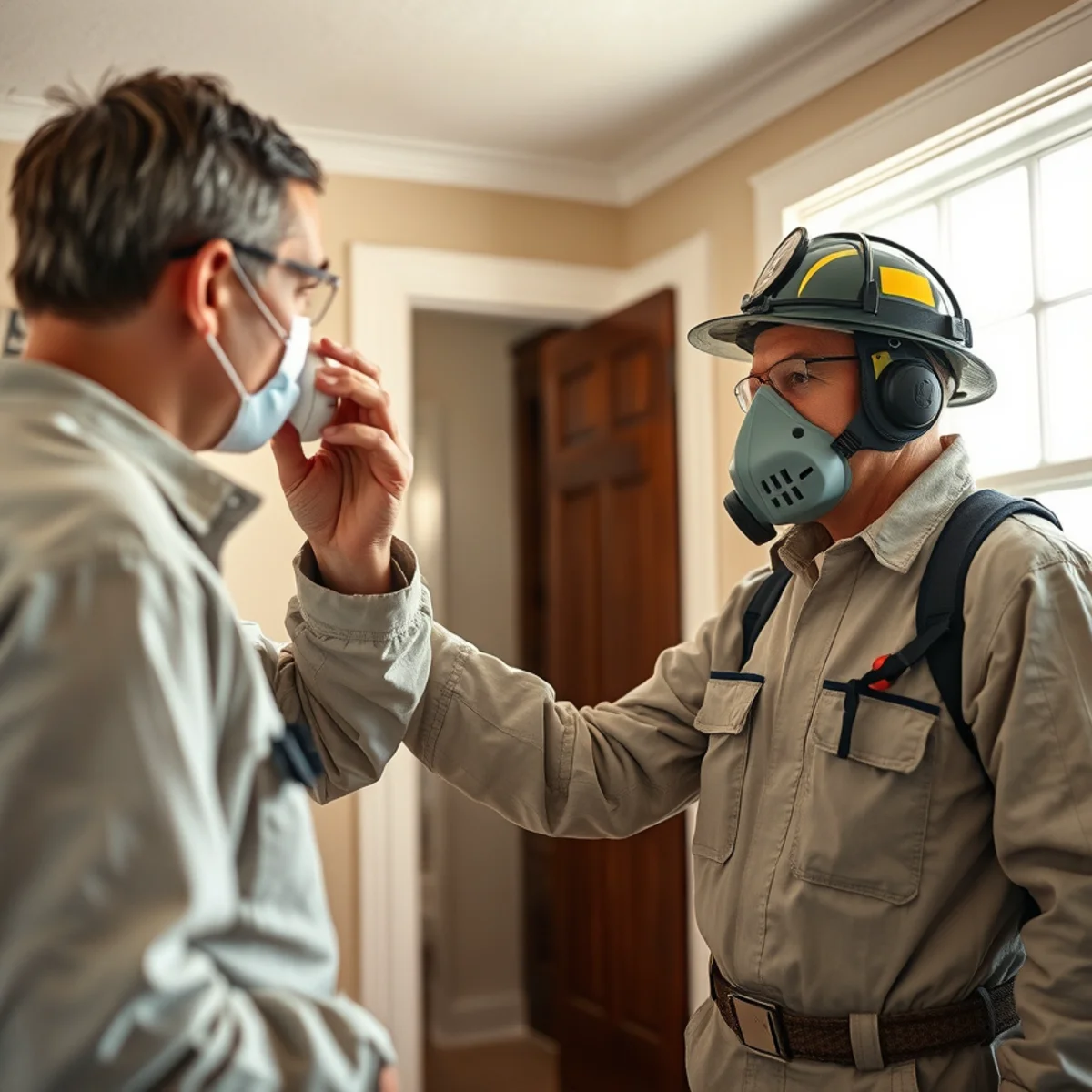 Homeowner checking smoke alarms during a fire-prevention walkthrough in Atlanta