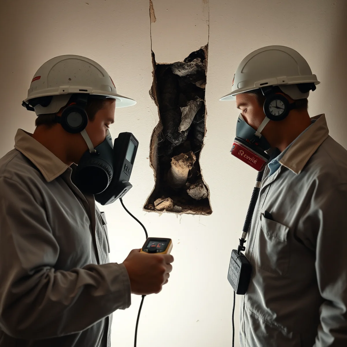 Moisture meter reading hidden water in a wall after a fire in Atlanta