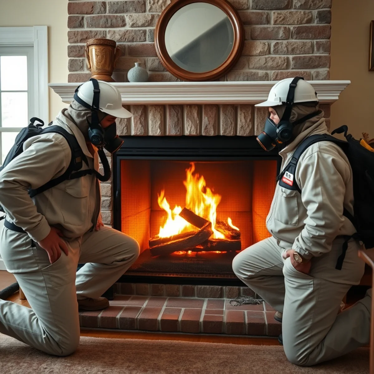 Safely screened fireplace burning in an Atlanta home during winter