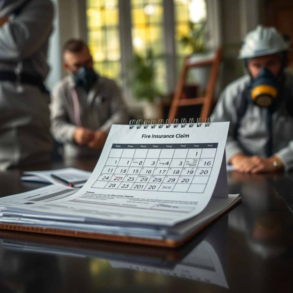 Calendar and claim paperwork for a Georgia fire insurance claim