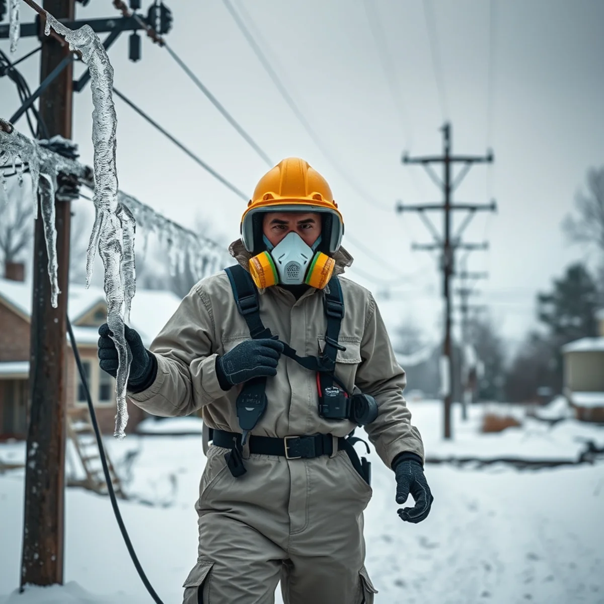 Ice-covered power lines during an Atlanta winter storm