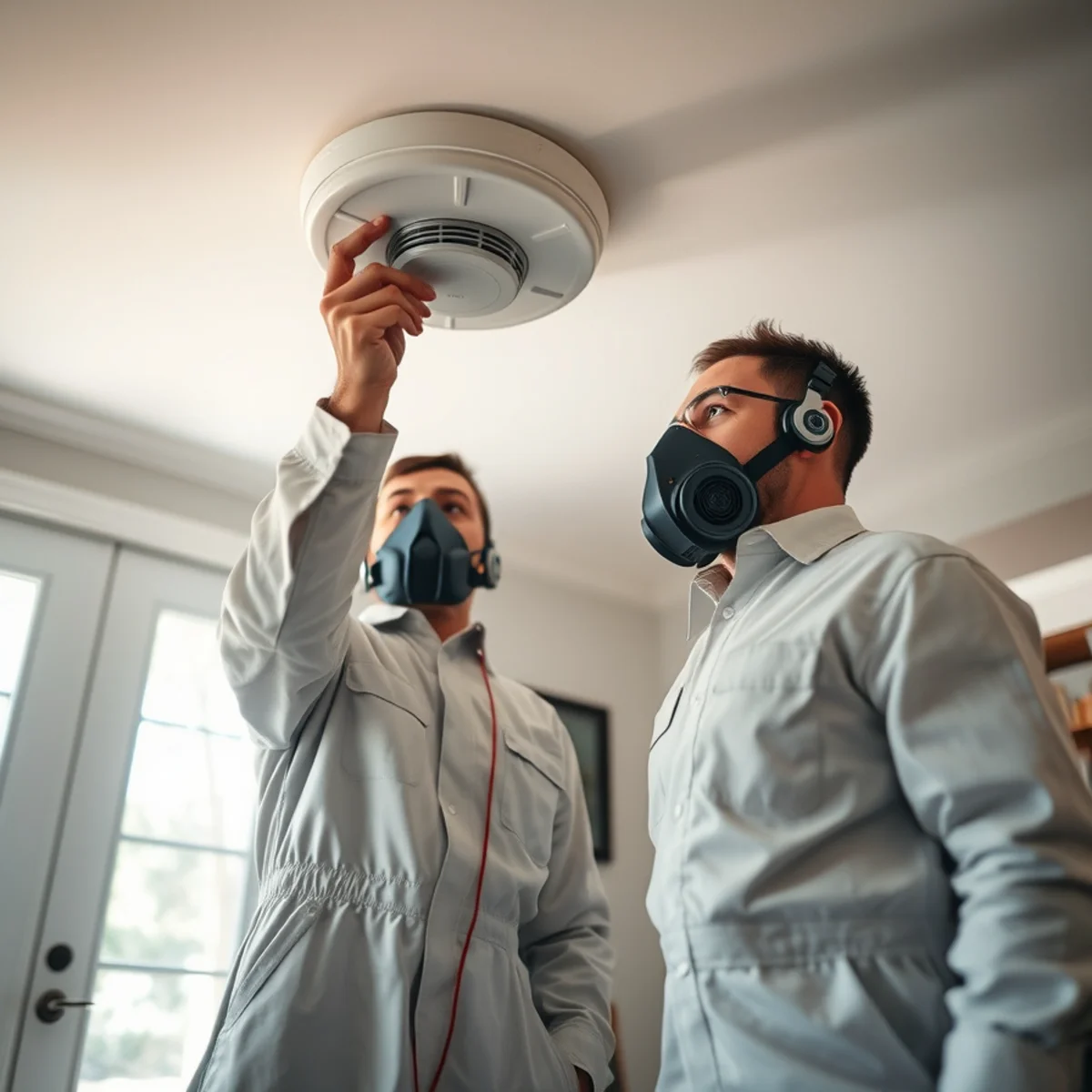 Testing a ceiling smoke detector in an Atlanta home