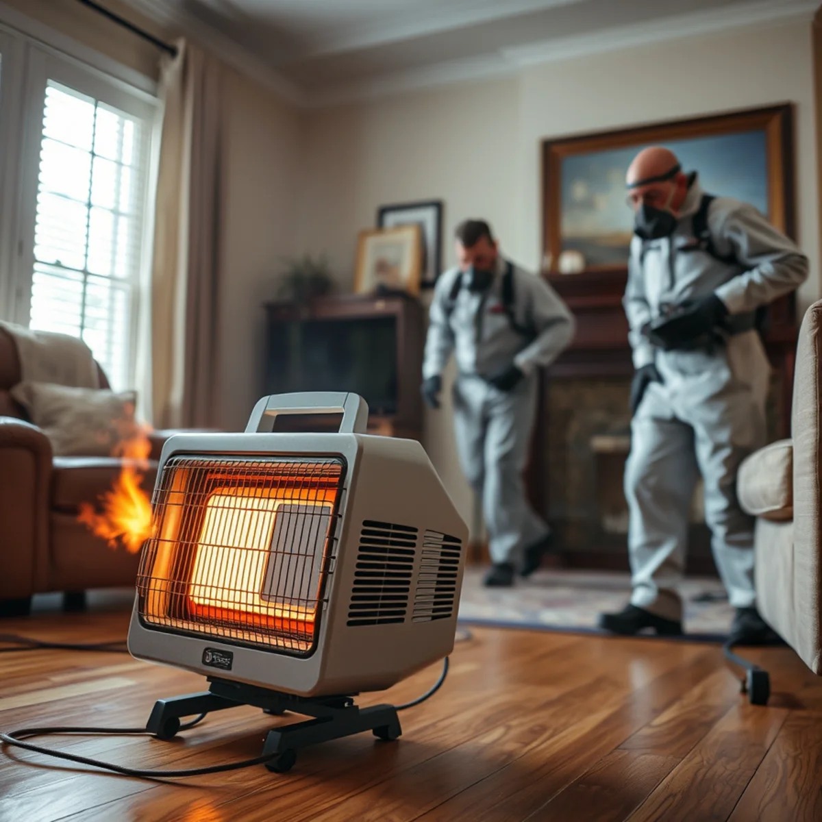 Space heater running safely away from furniture in an Atlanta home