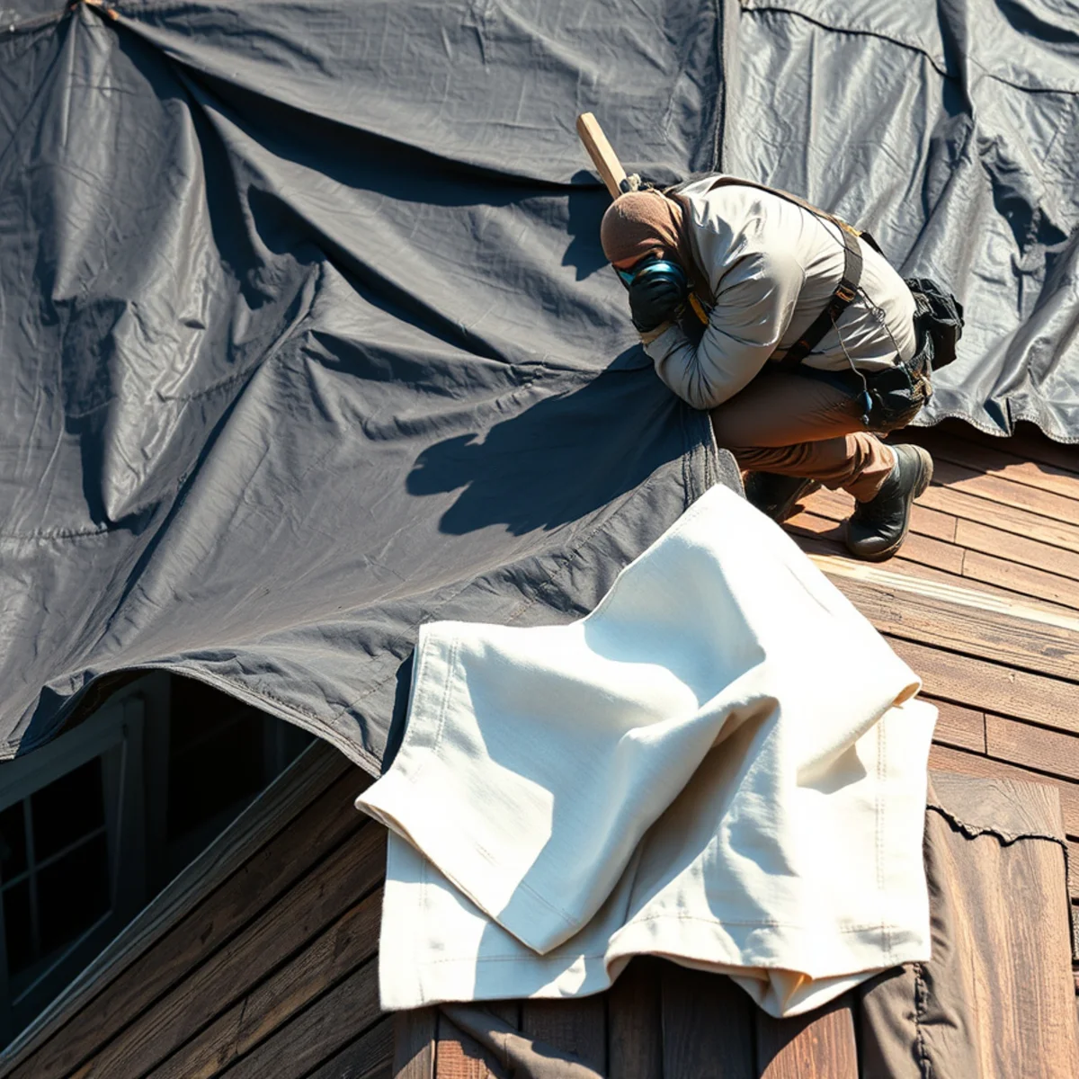 Emergency Board-Up & Tarping in progress by an IICRC-certified technician in an Atlanta, GA home